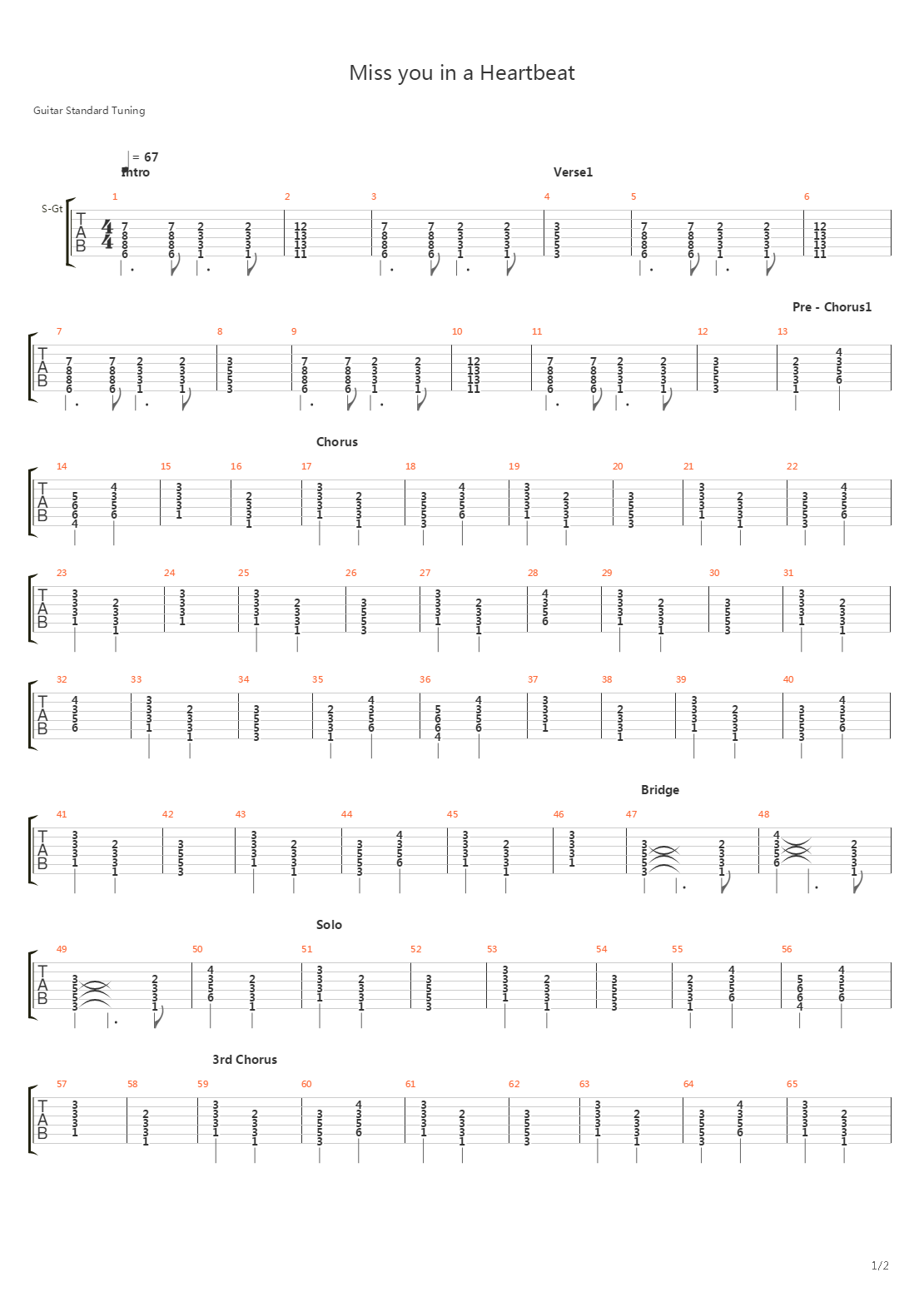 Miss You In A Heartbeat吉他谱