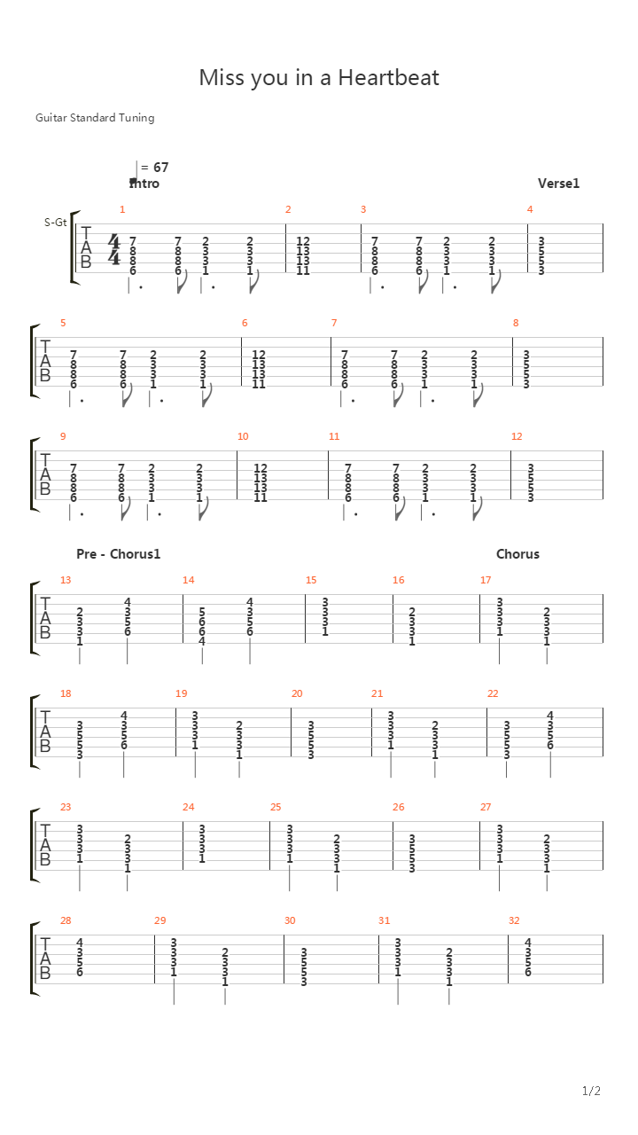 Miss You In A Heartbeat吉他谱