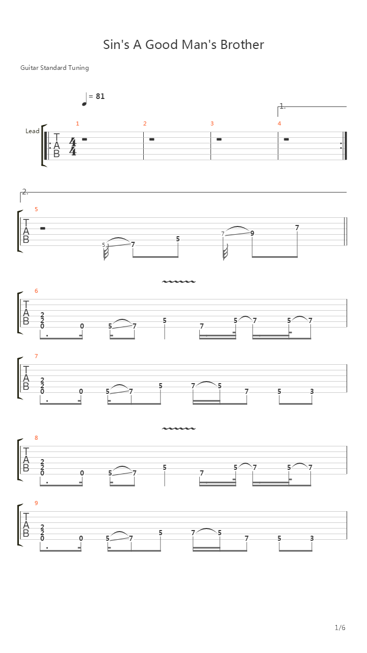 Sins A Good Mans Brother吉他谱