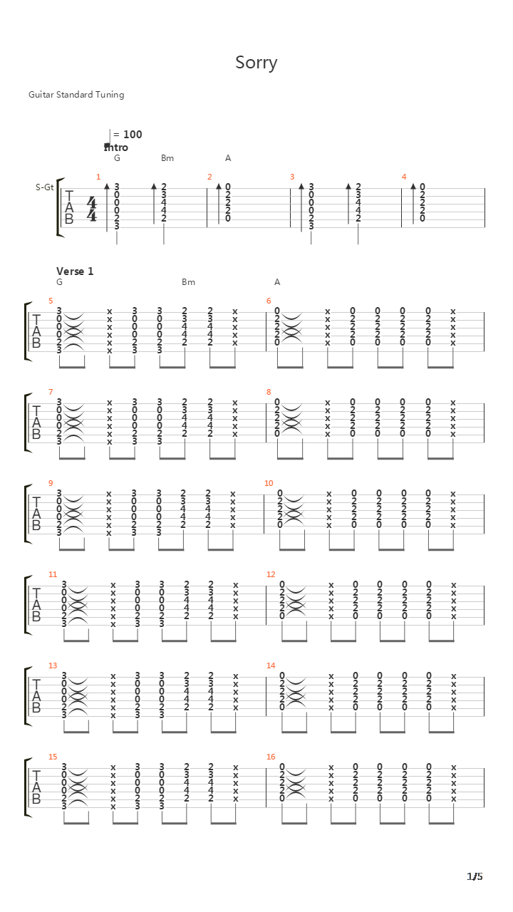 Sorry吉他谱