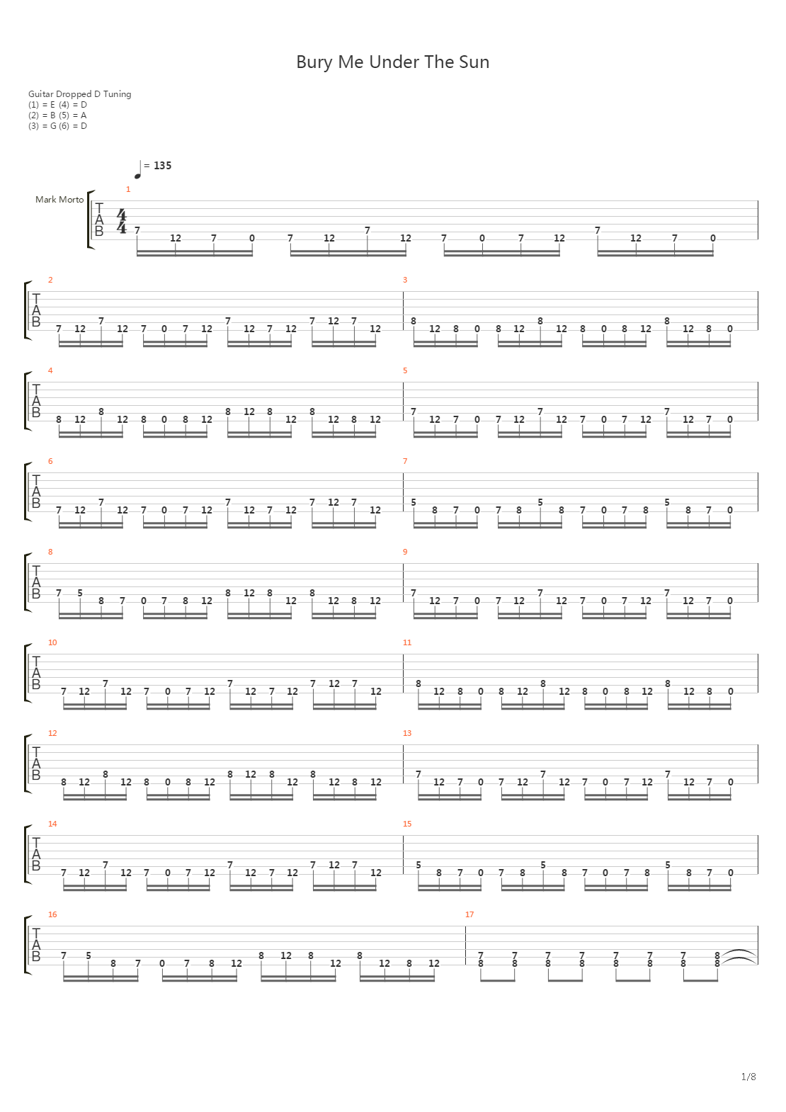 Bury Me Under The Sun吉他谱