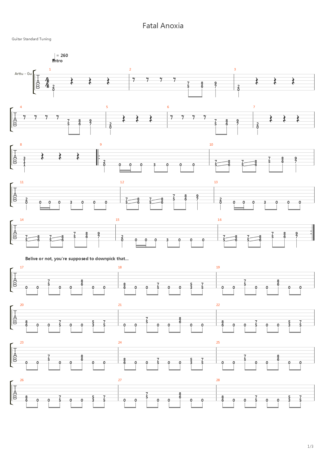 Fatal Anoxia吉他谱