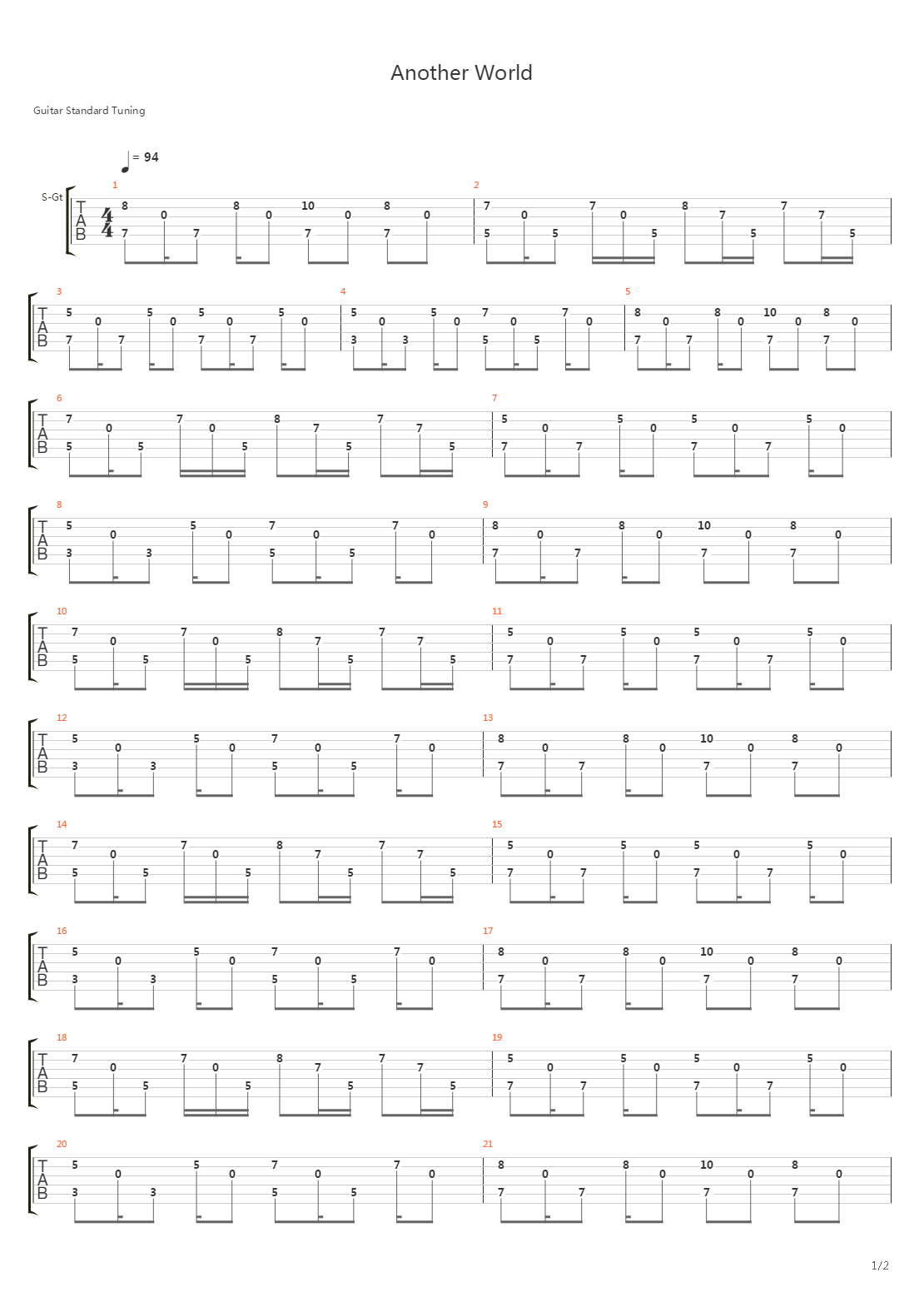 Another World吉他谱