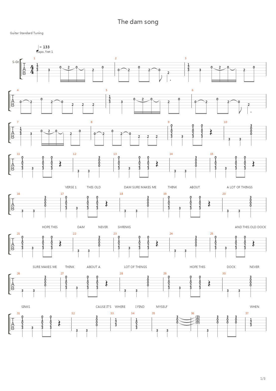 The Dam Song吉他谱