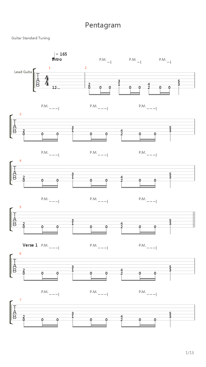 Pentagram吉他谱