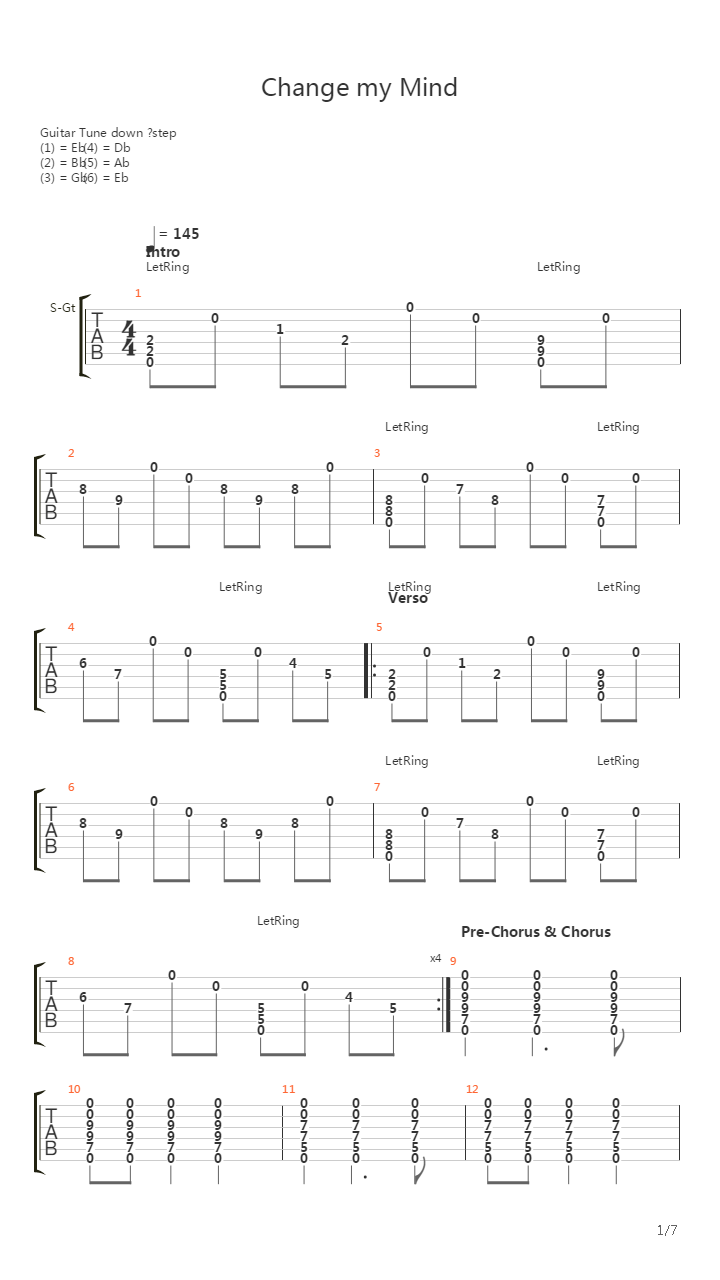 Change My Mind吉他谱