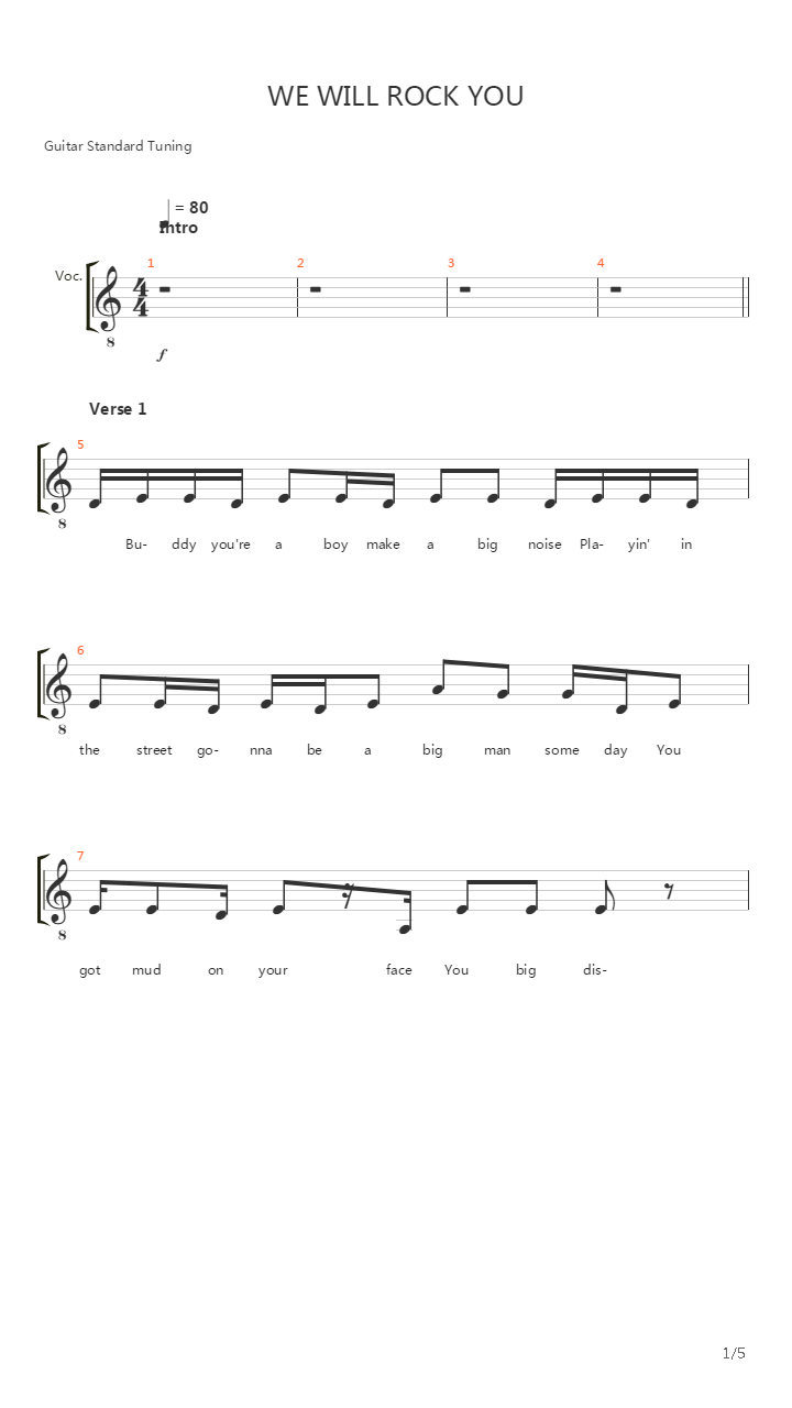 We Will Rock You吉他谱