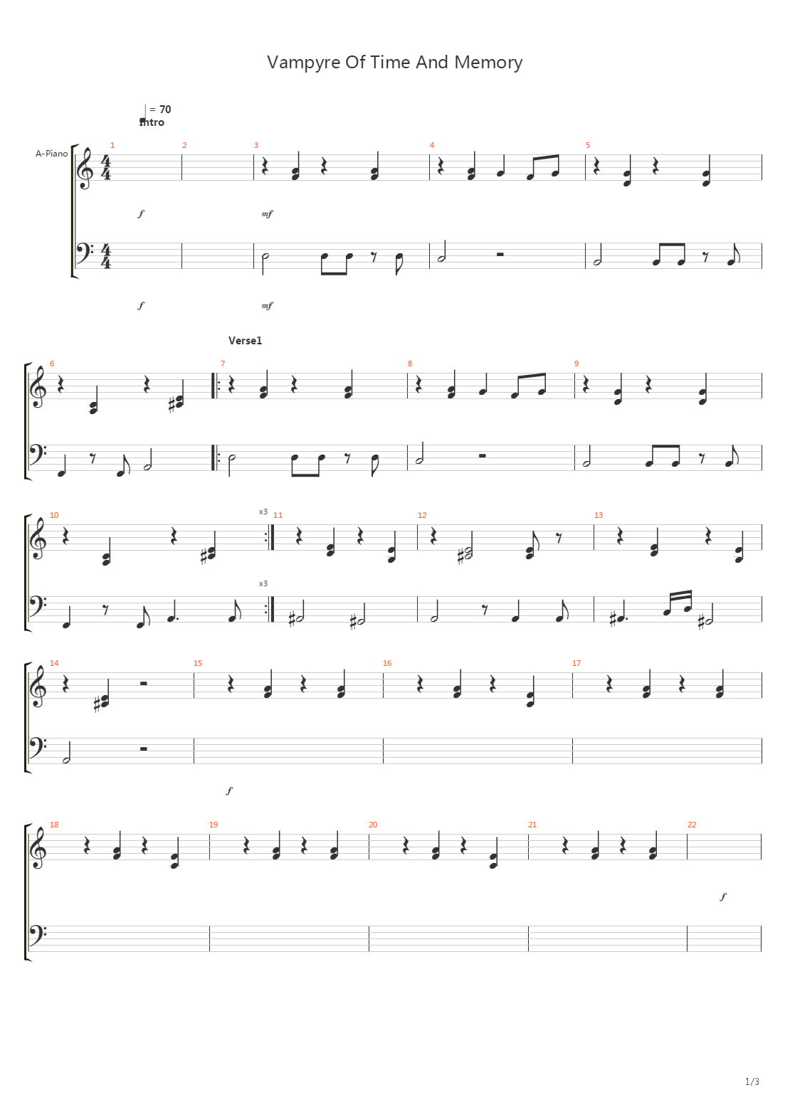 The Vampyre Of Time And Memory吉他谱