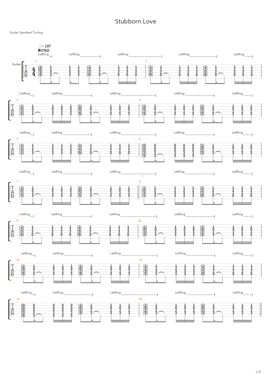 Stubborn Love吉他谱