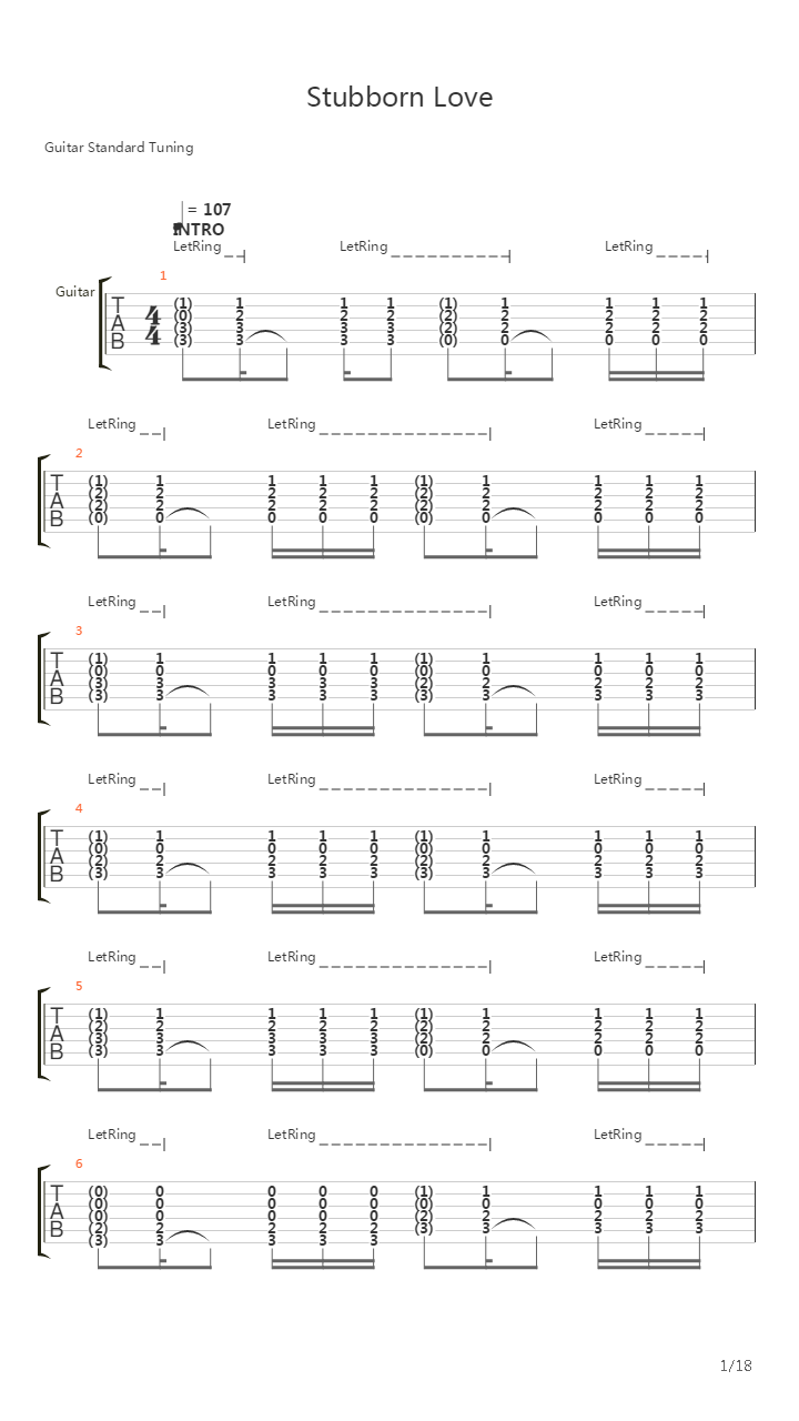 Stubborn Love吉他谱