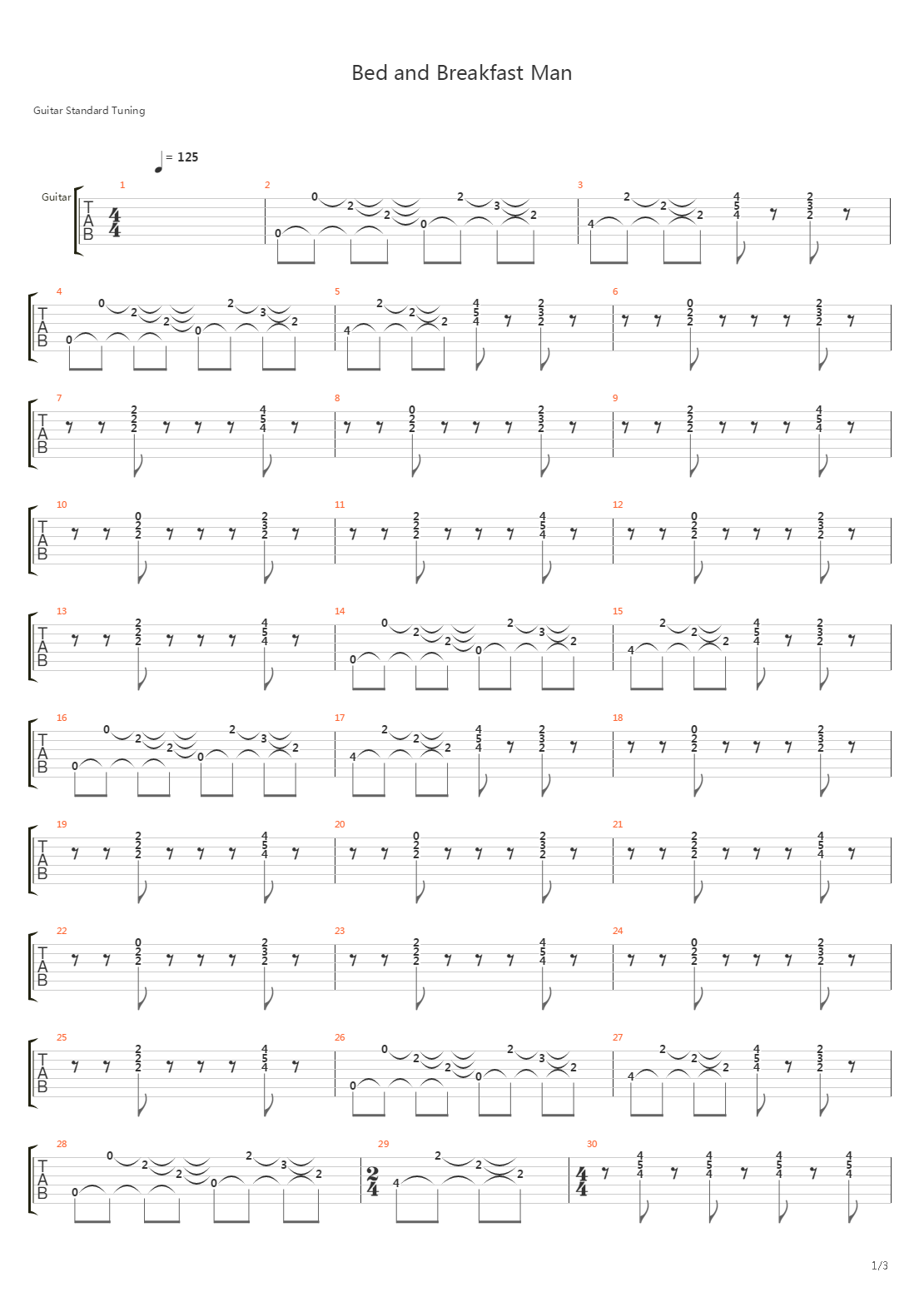 Bed And Breakfast Man吉他谱