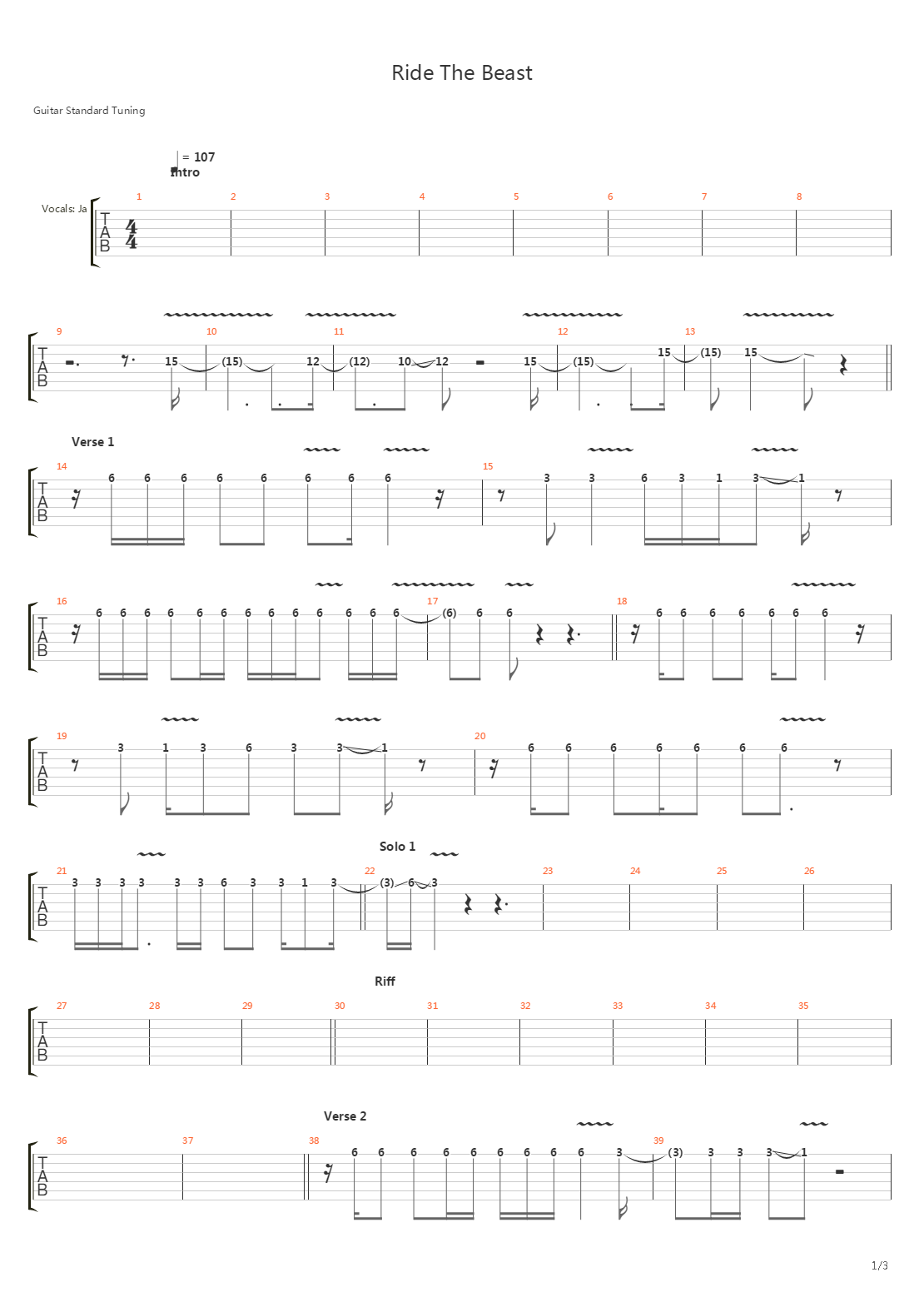 Ride The Beast吉他谱