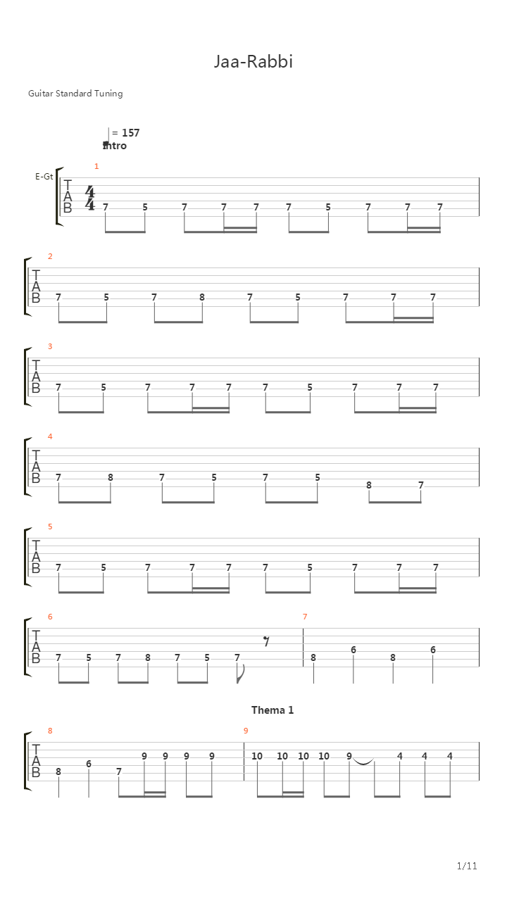 Jaa Rabbi吉他谱