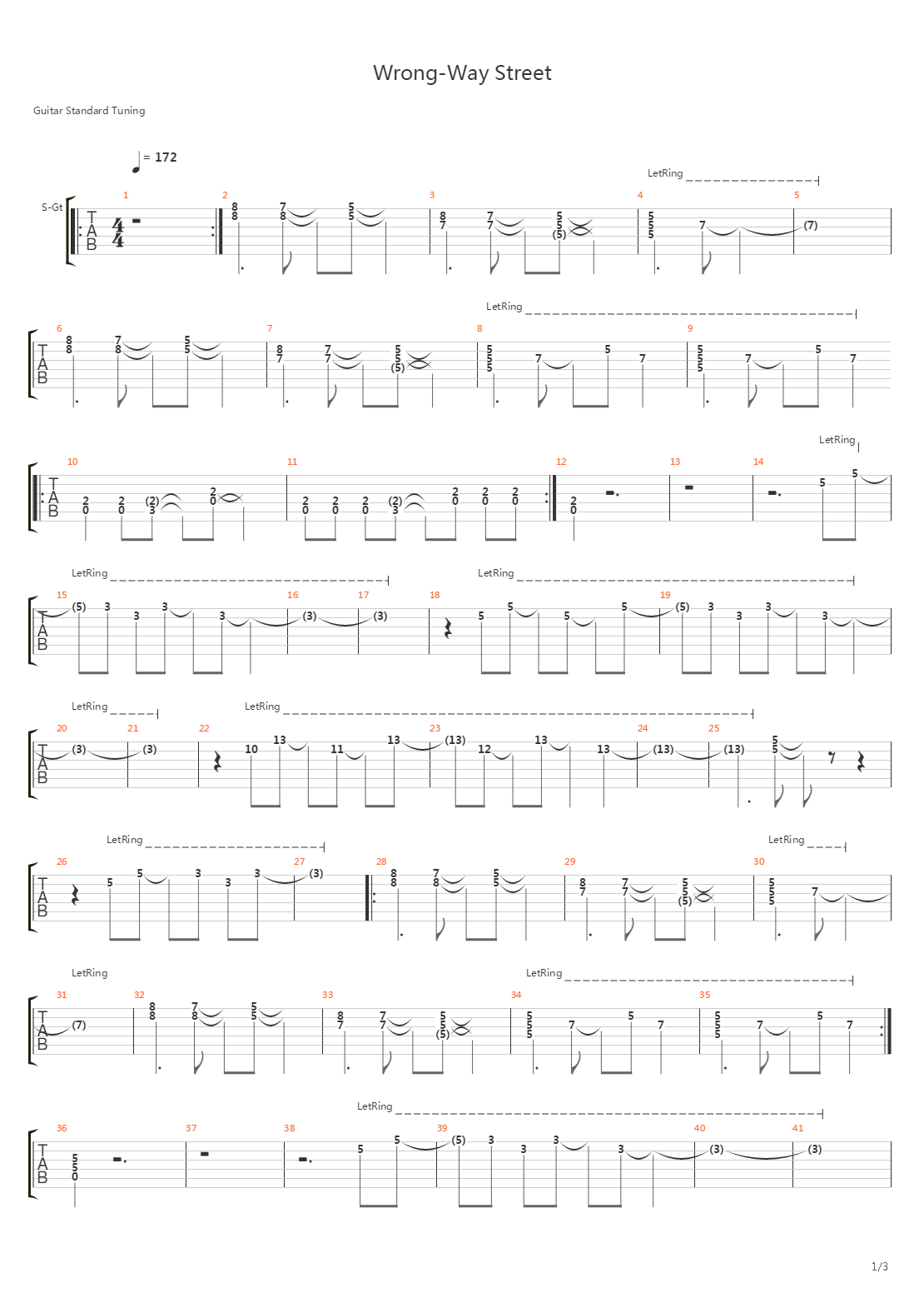 Wrong-Way Street吉他谱