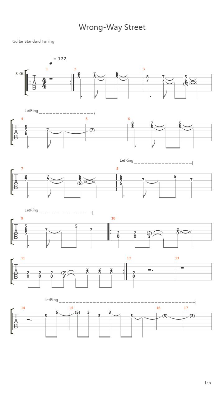 Wrong-Way Street吉他谱