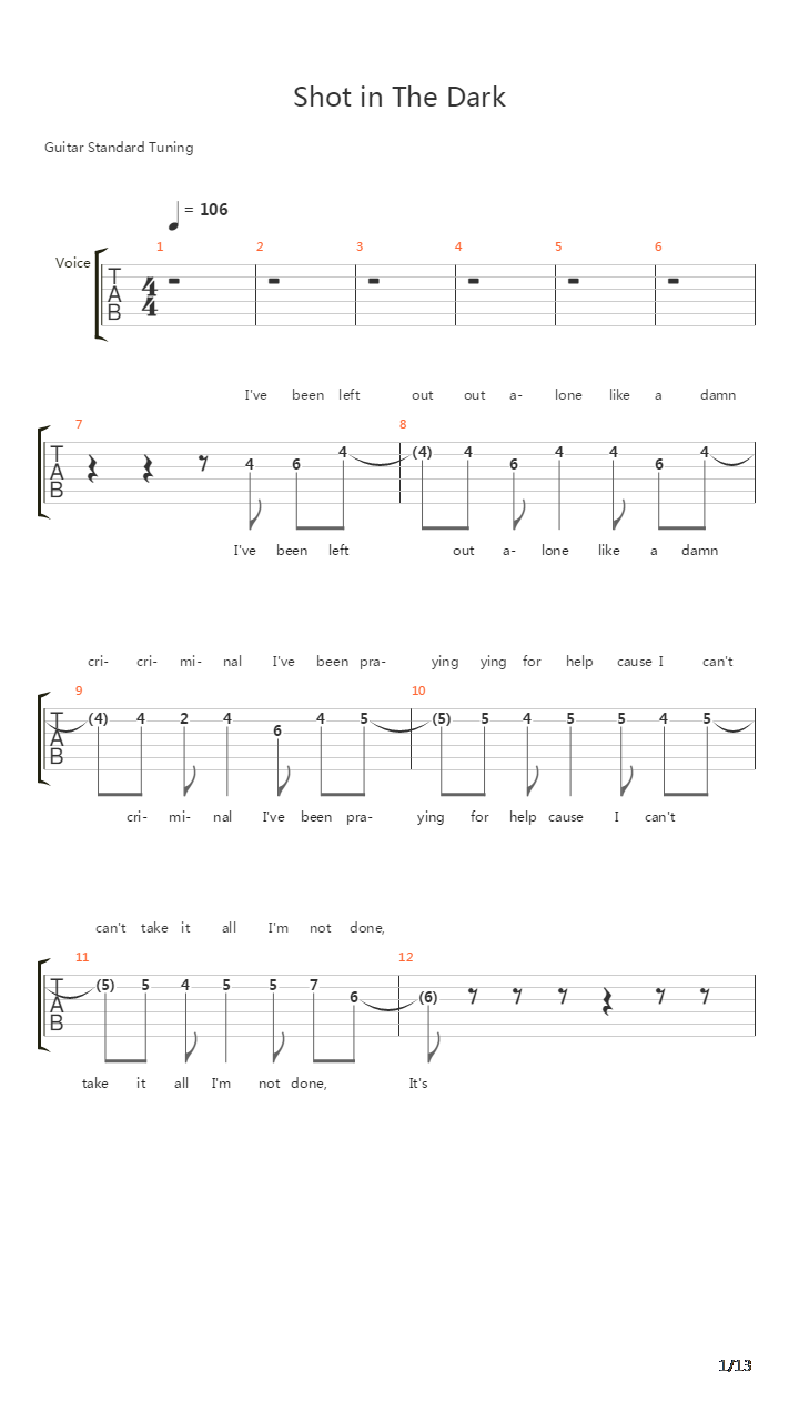 Shot In The Dark吉他谱