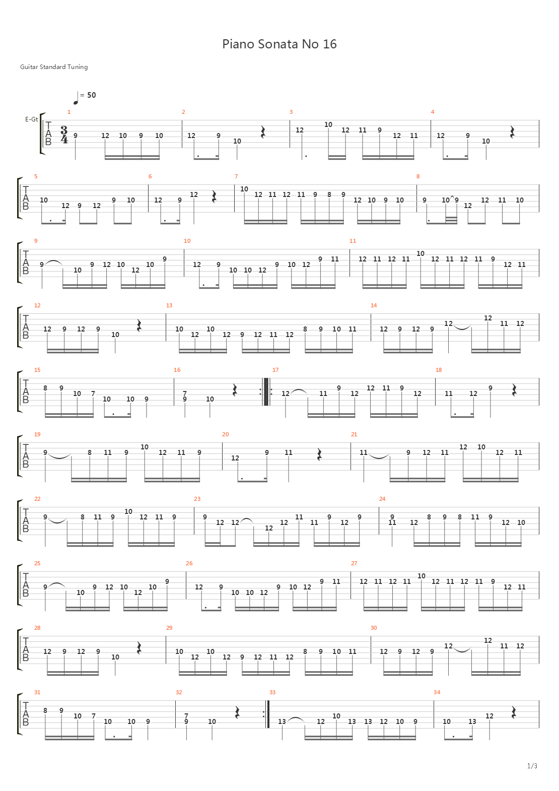 Piano Sonata No 16 - Andante吉他谱