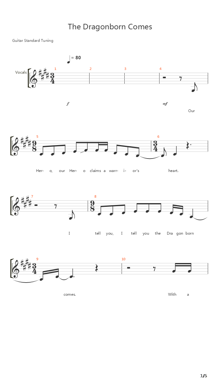 The Dragonborn Comes吉他谱