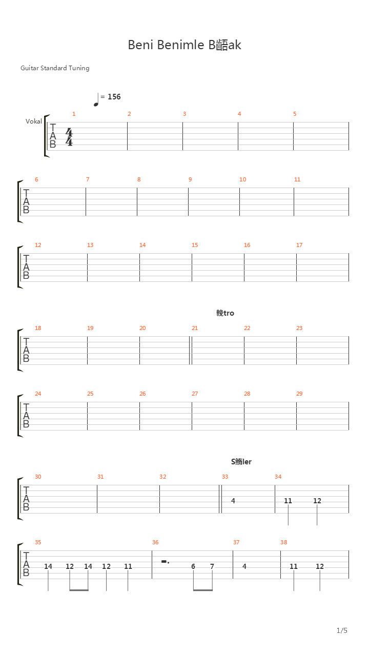 Beni Benimle Birak吉他谱