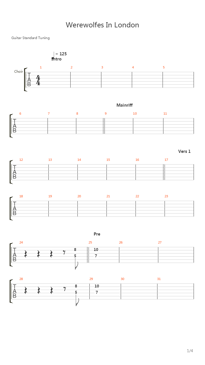 Werewolves In London吉他谱