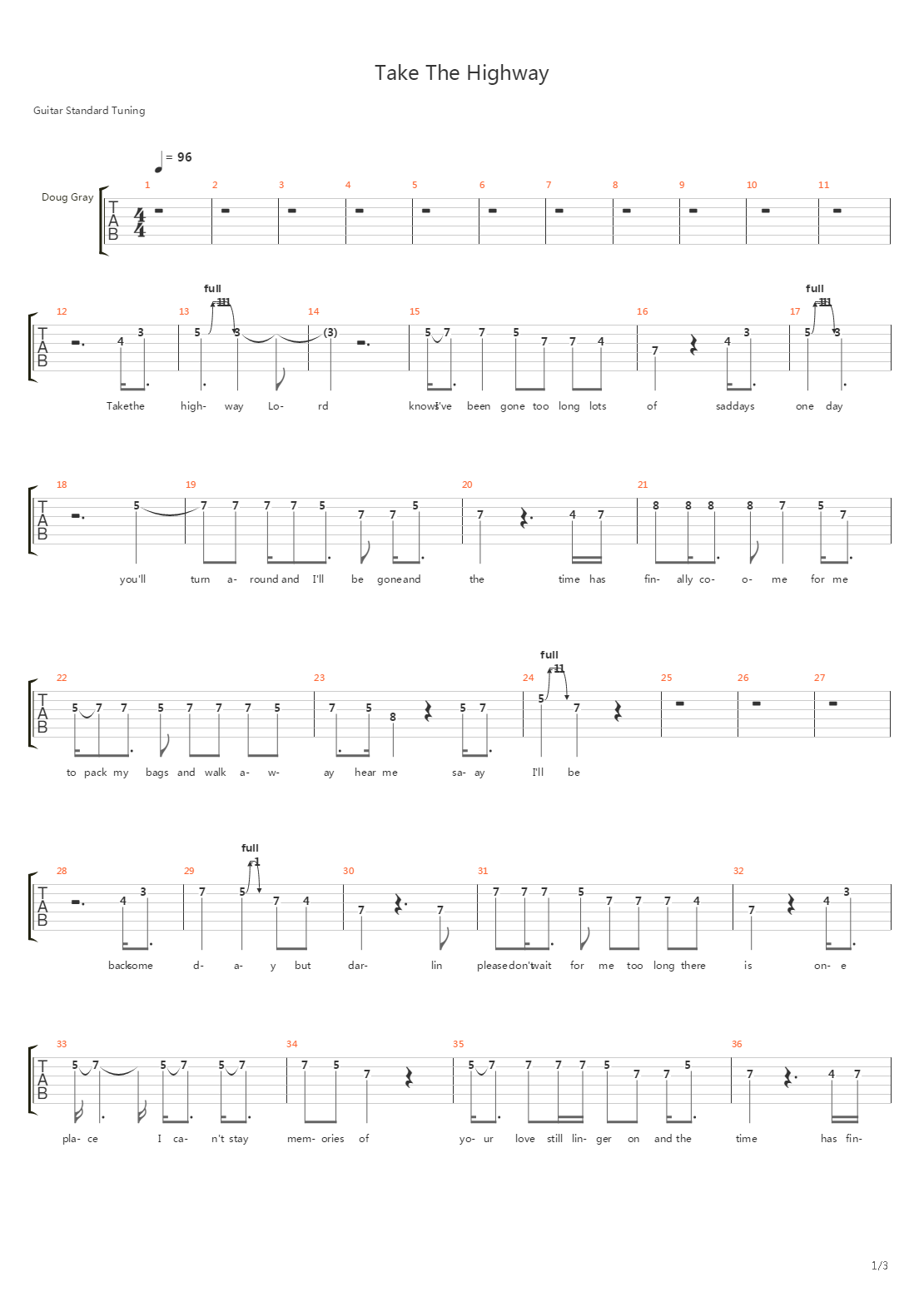 Take The Highway吉他谱