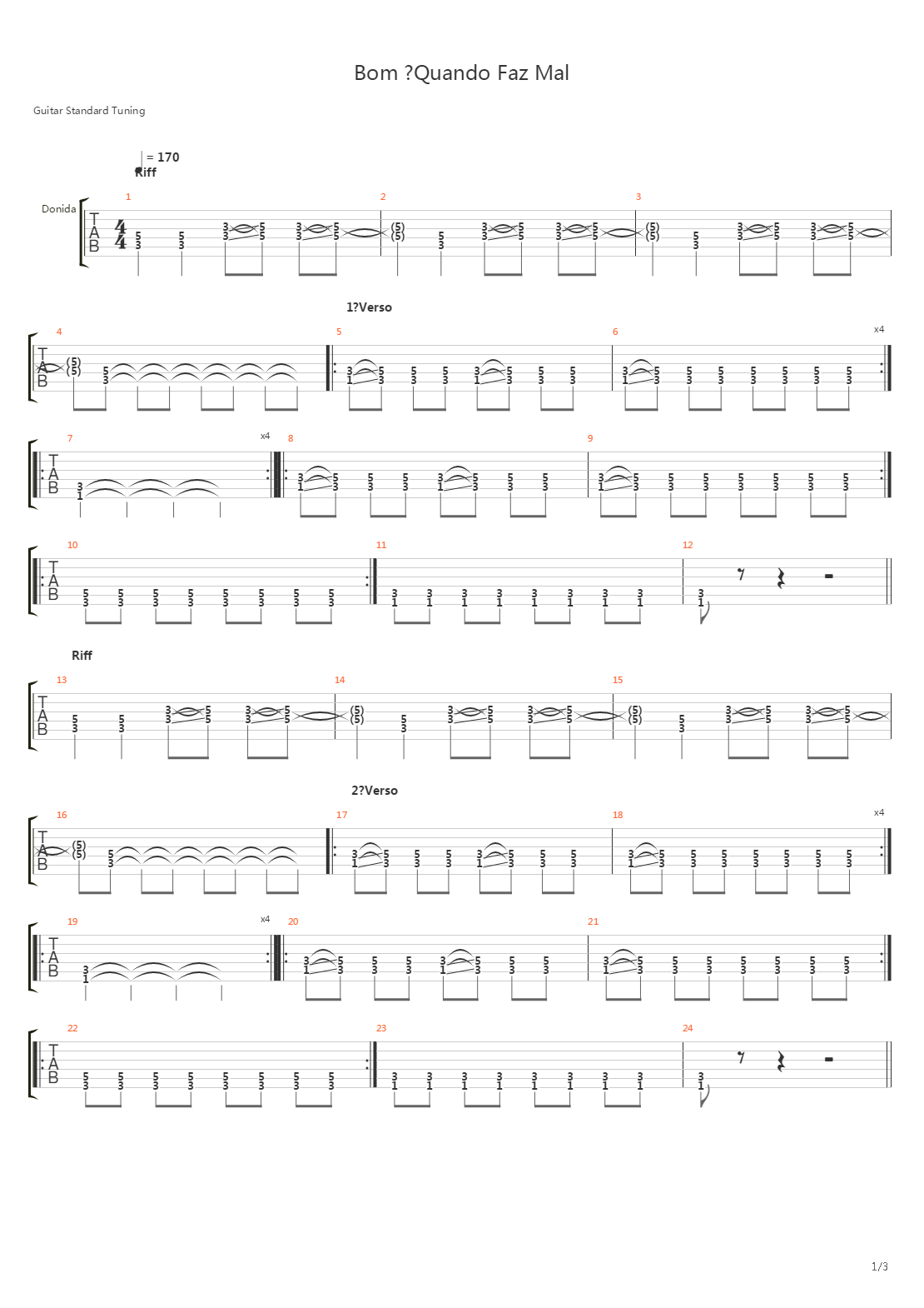Bom Quando Faz Mal吉他谱