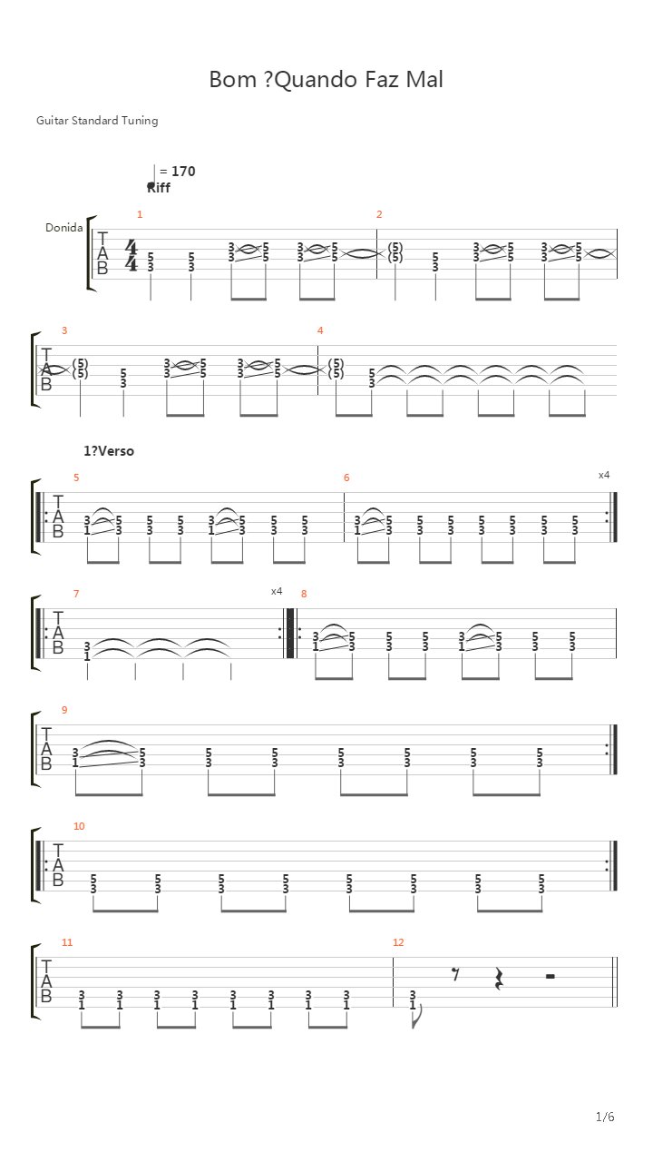 Bom Quando Faz Mal吉他谱