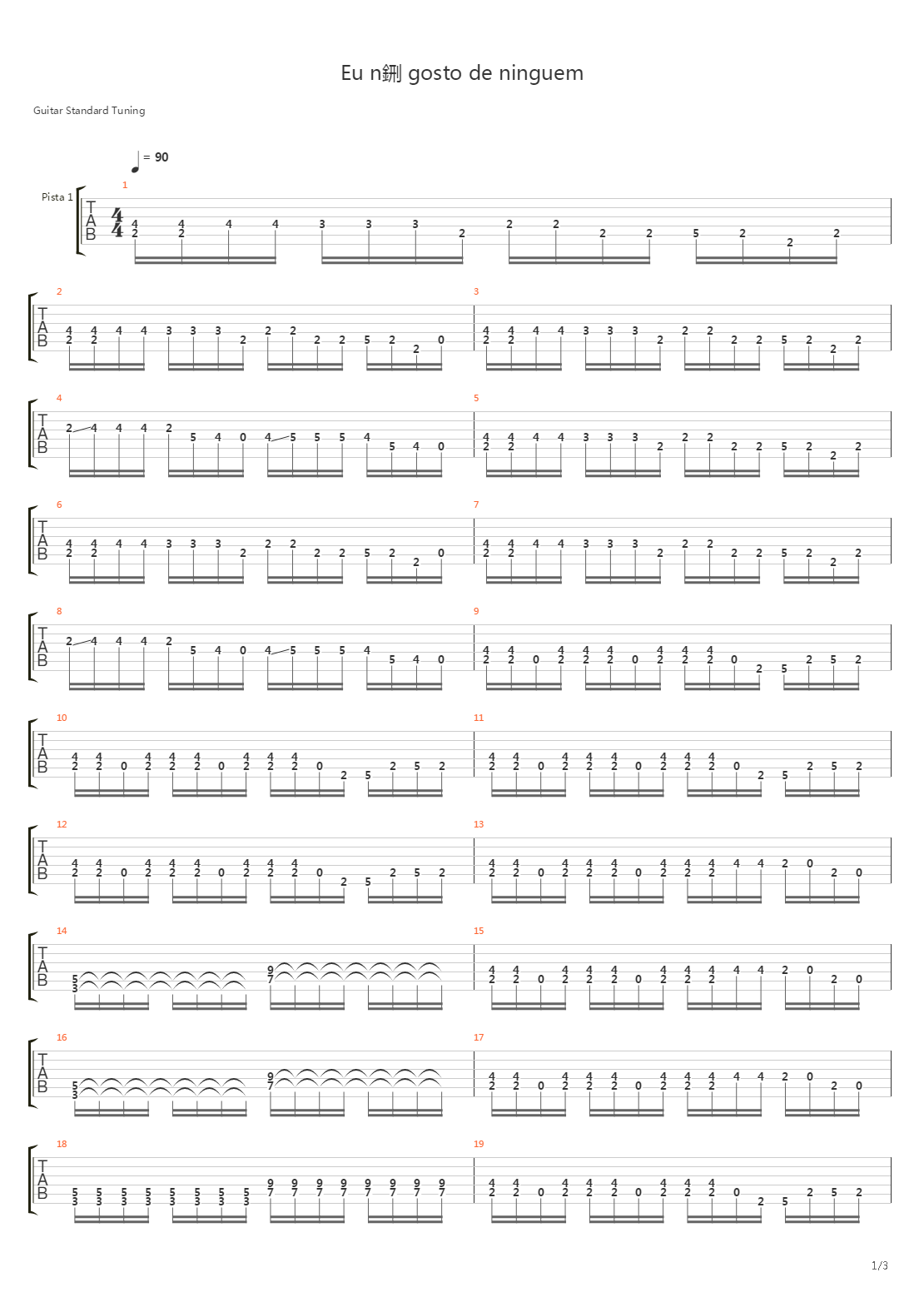Eu Nao Gosto De Ninguem吉他谱