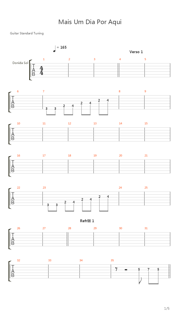 Mais Um Dia Por Aqui吉他谱
