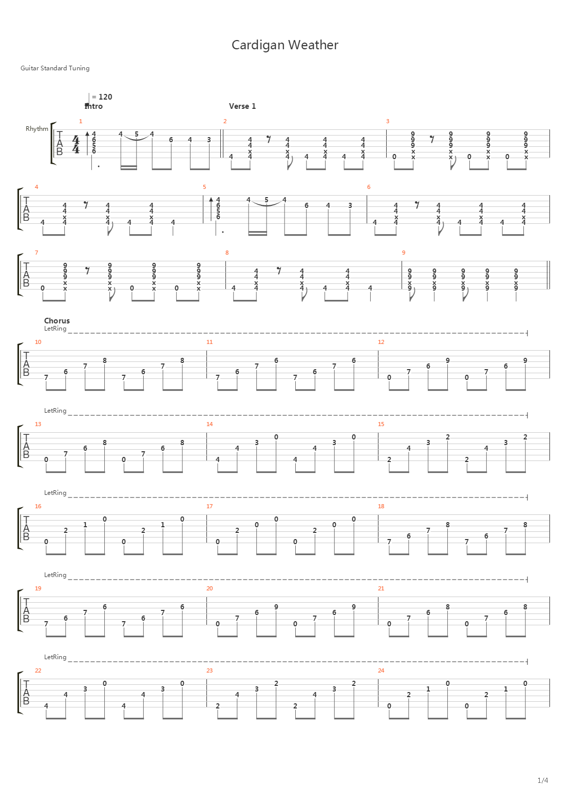 Cardigan Weather吉他谱
