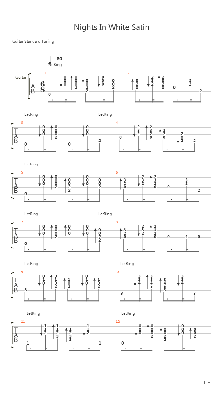 Nights In White Satin吉他谱