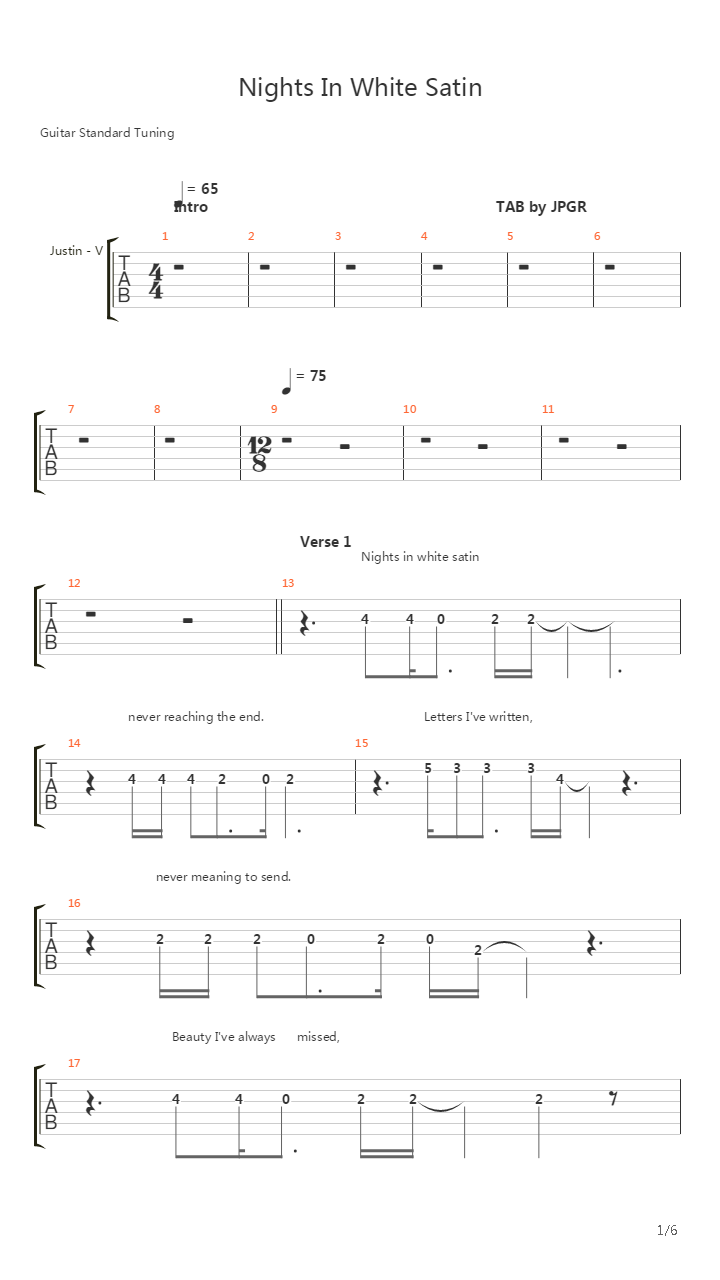 Nights In White Satin吉他谱