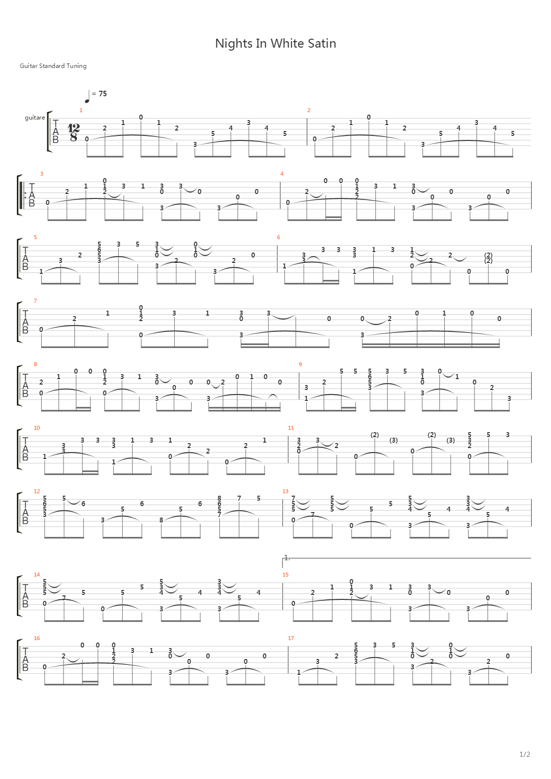 Nights In White Satin吉他谱