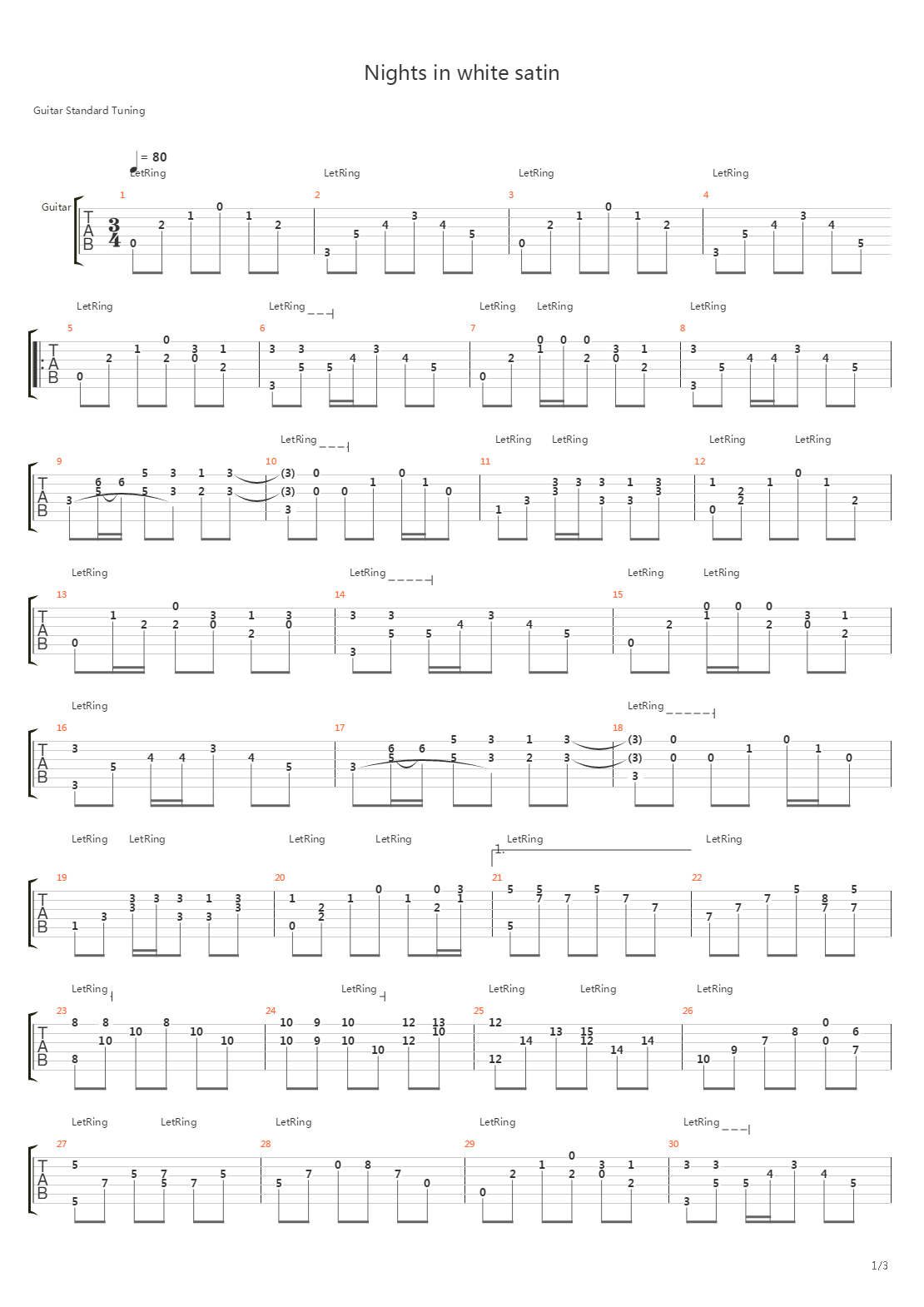 Nights In White Satin吉他谱