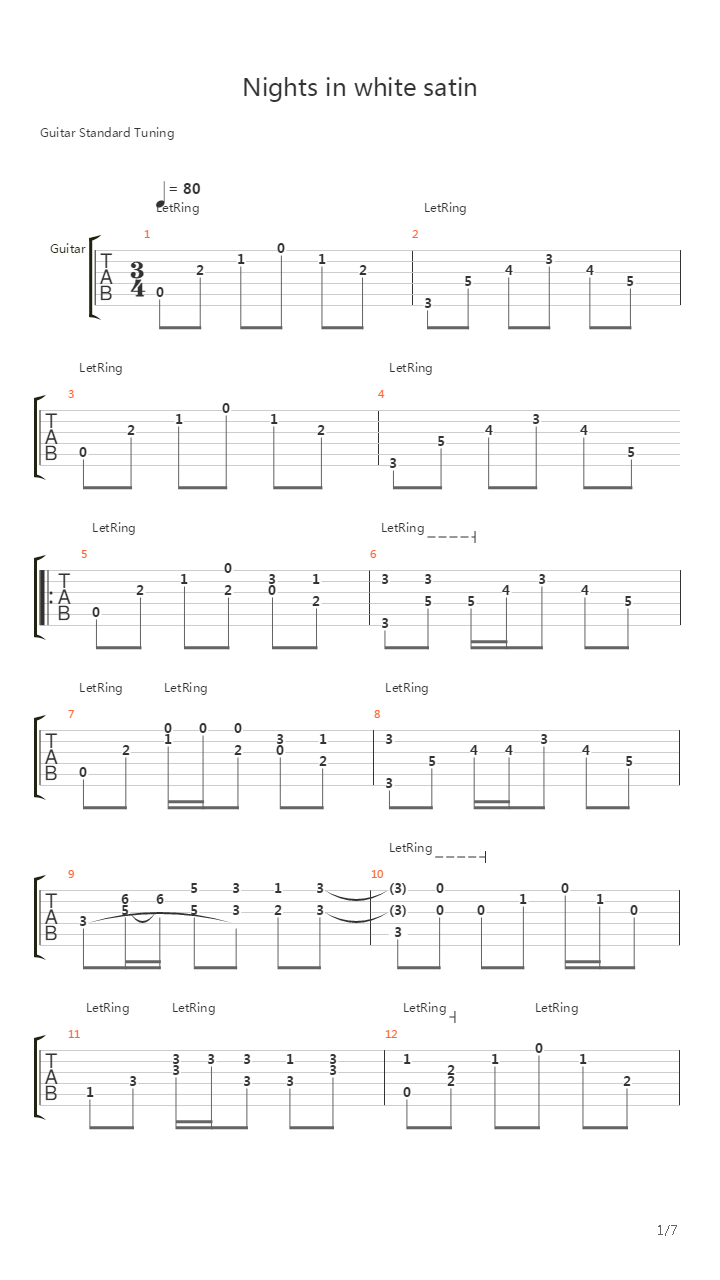 Nights In White Satin吉他谱