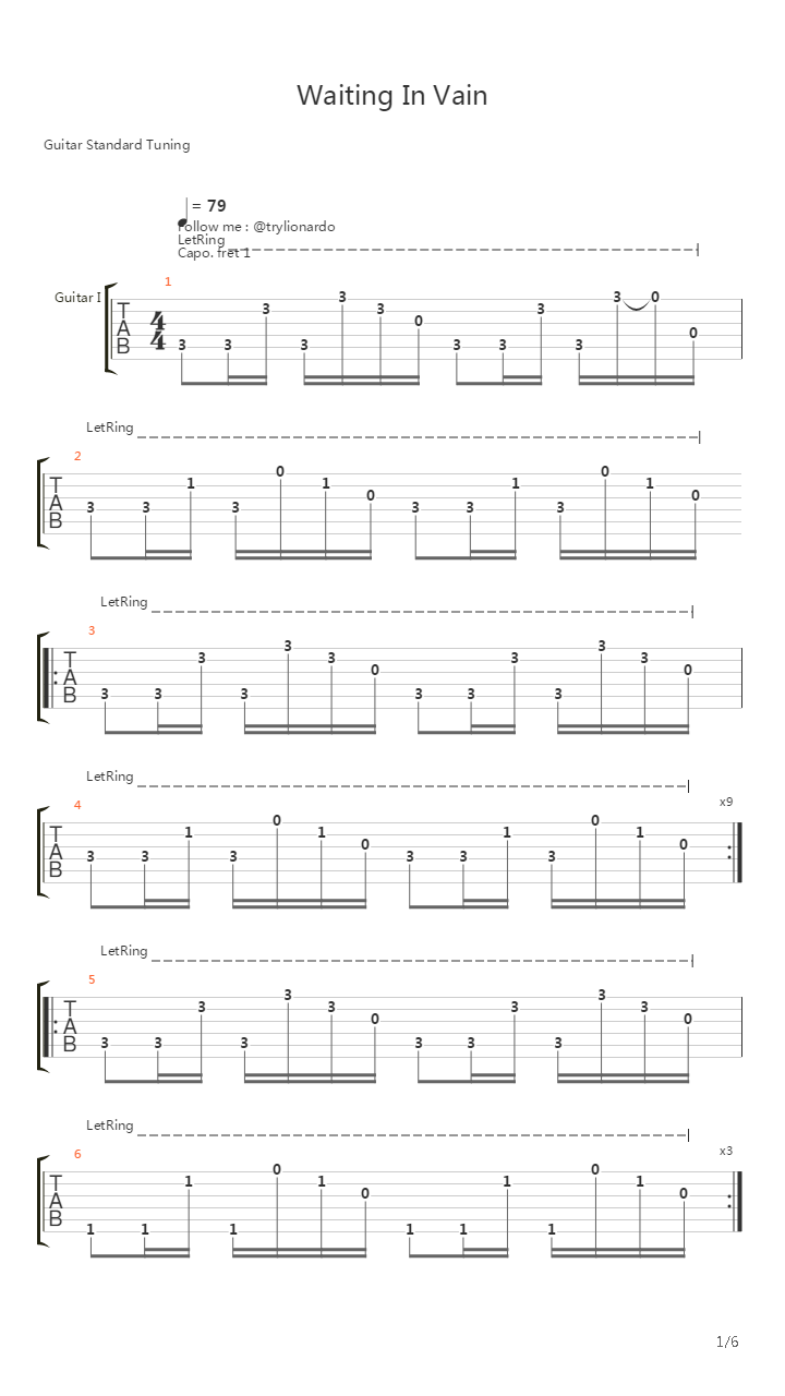 Waiting In Vain吉他谱