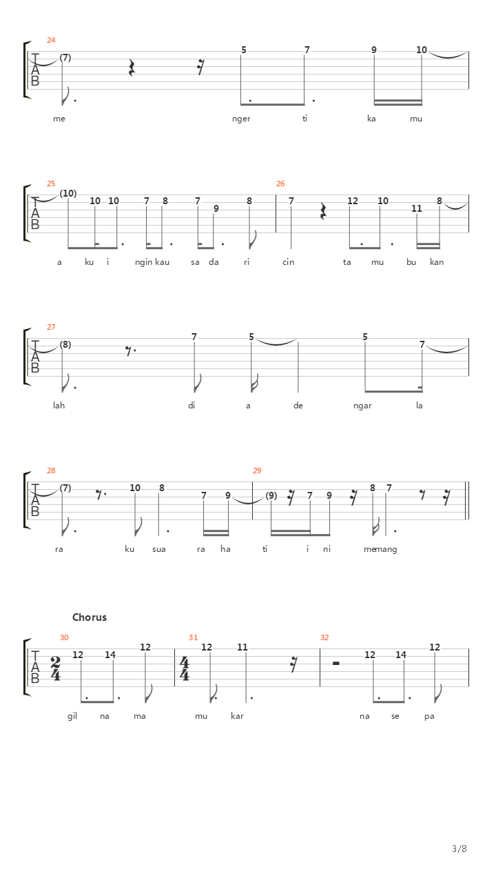 Separuh Aku吉他谱