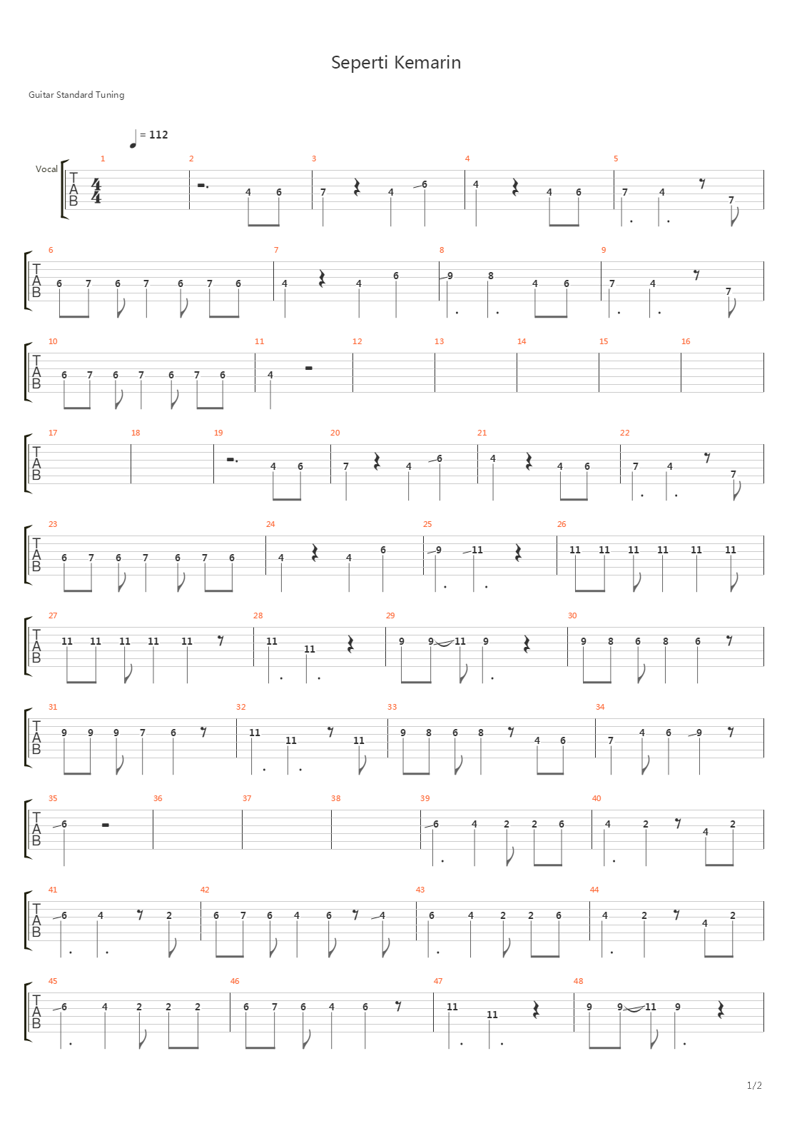 Seperti Kemarin吉他谱