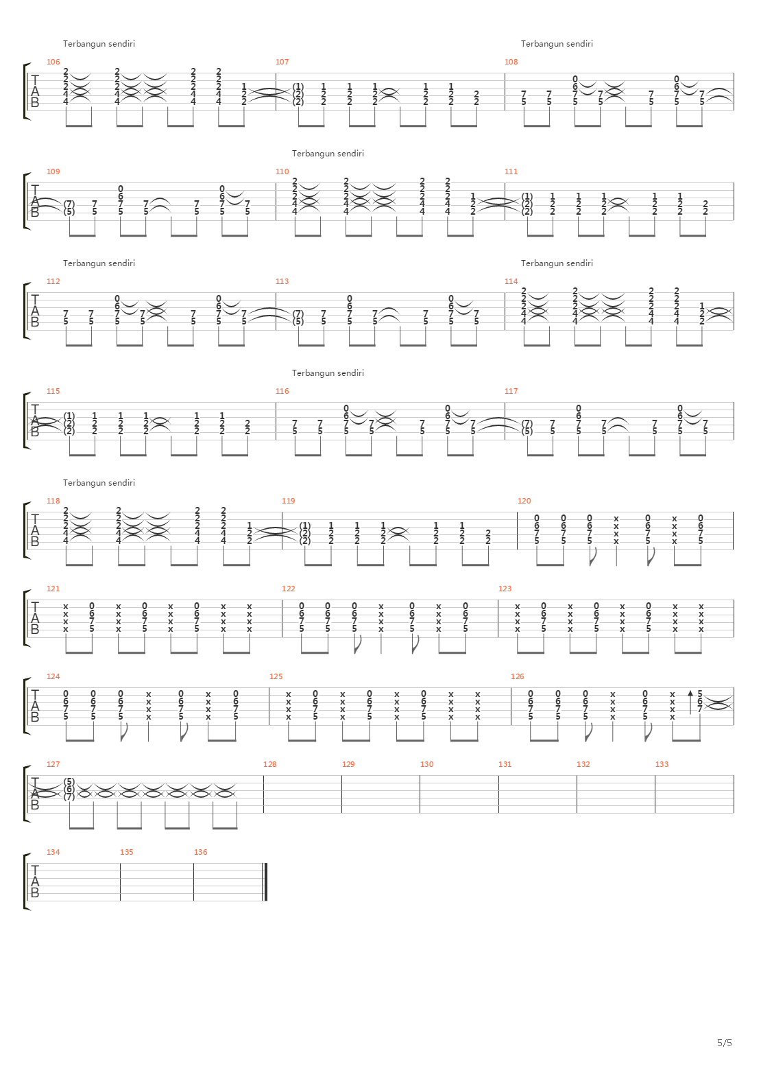 Terbangun Sendiri吉他谱