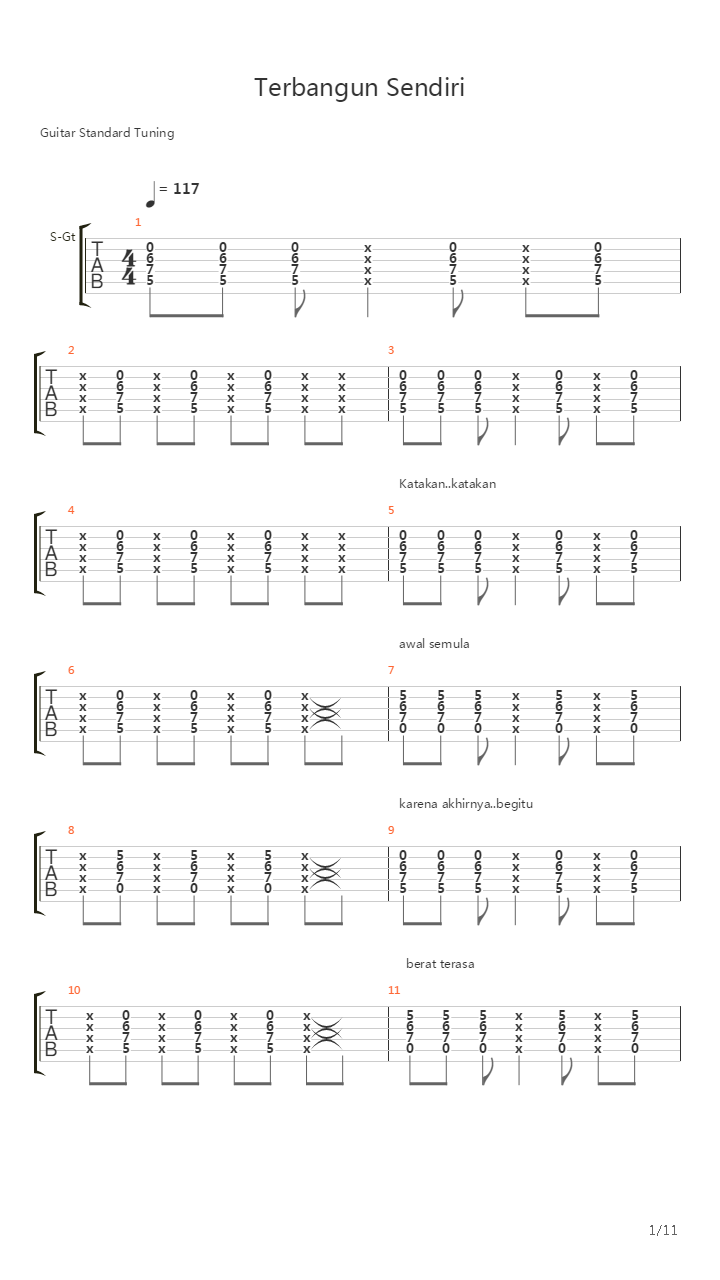 Terbangun Sendiri吉他谱