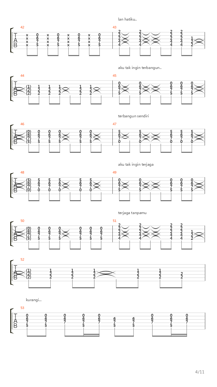 Terbangun Sendiri吉他谱