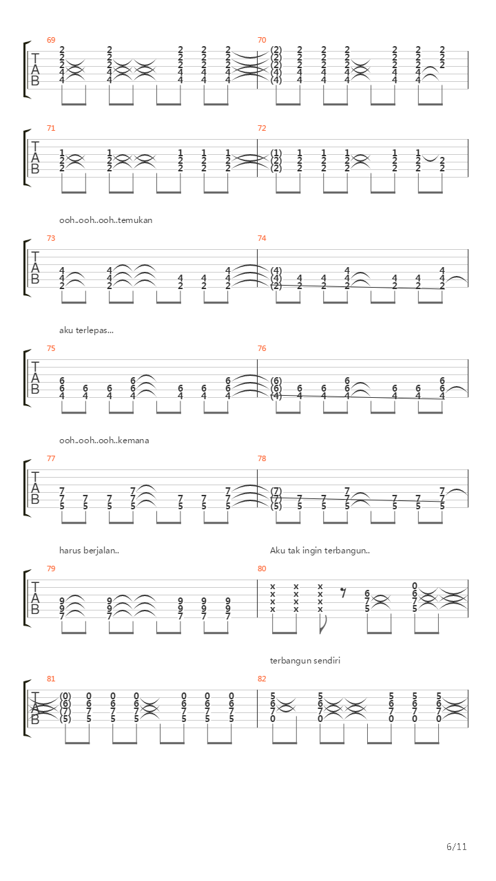 Terbangun Sendiri吉他谱