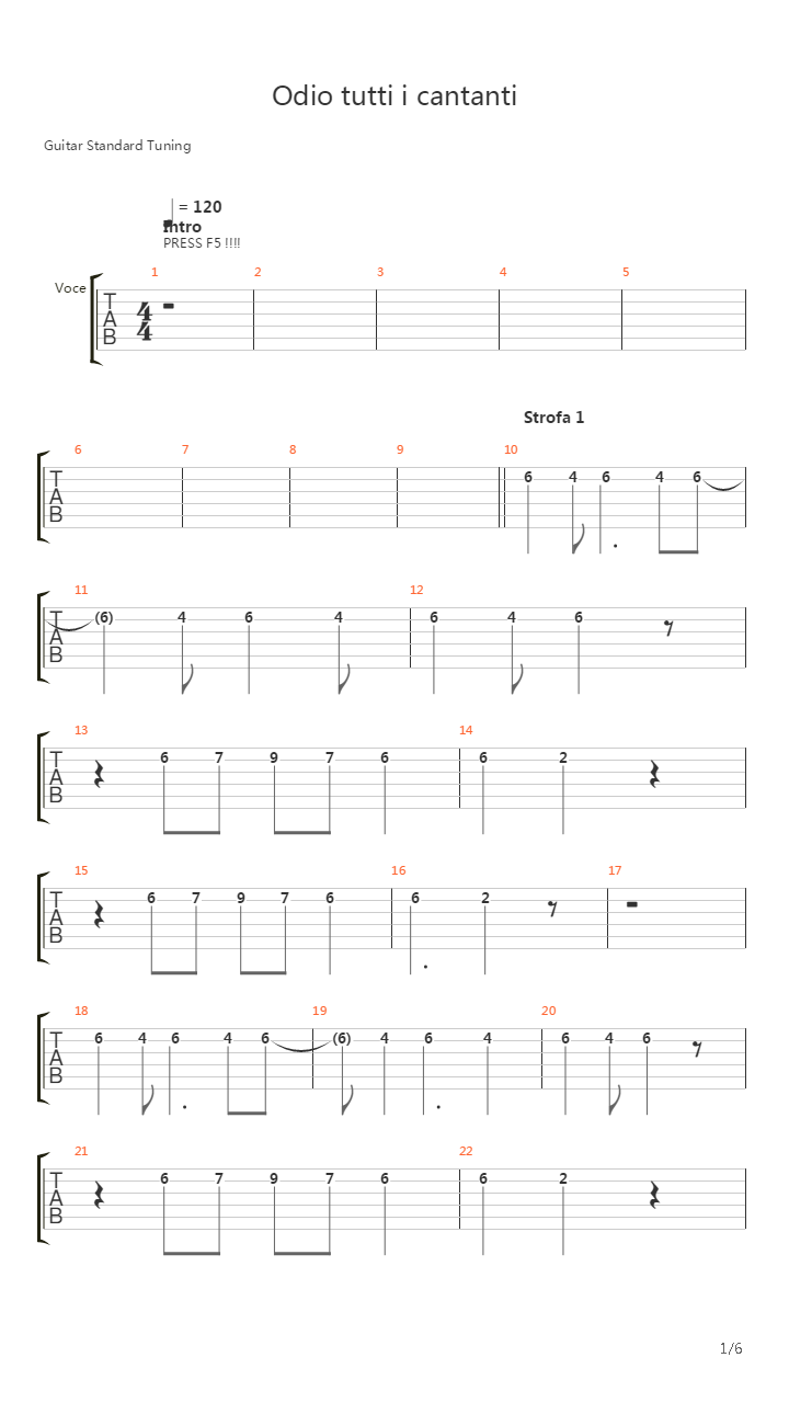 Odio Tutti I Cantanti吉他谱