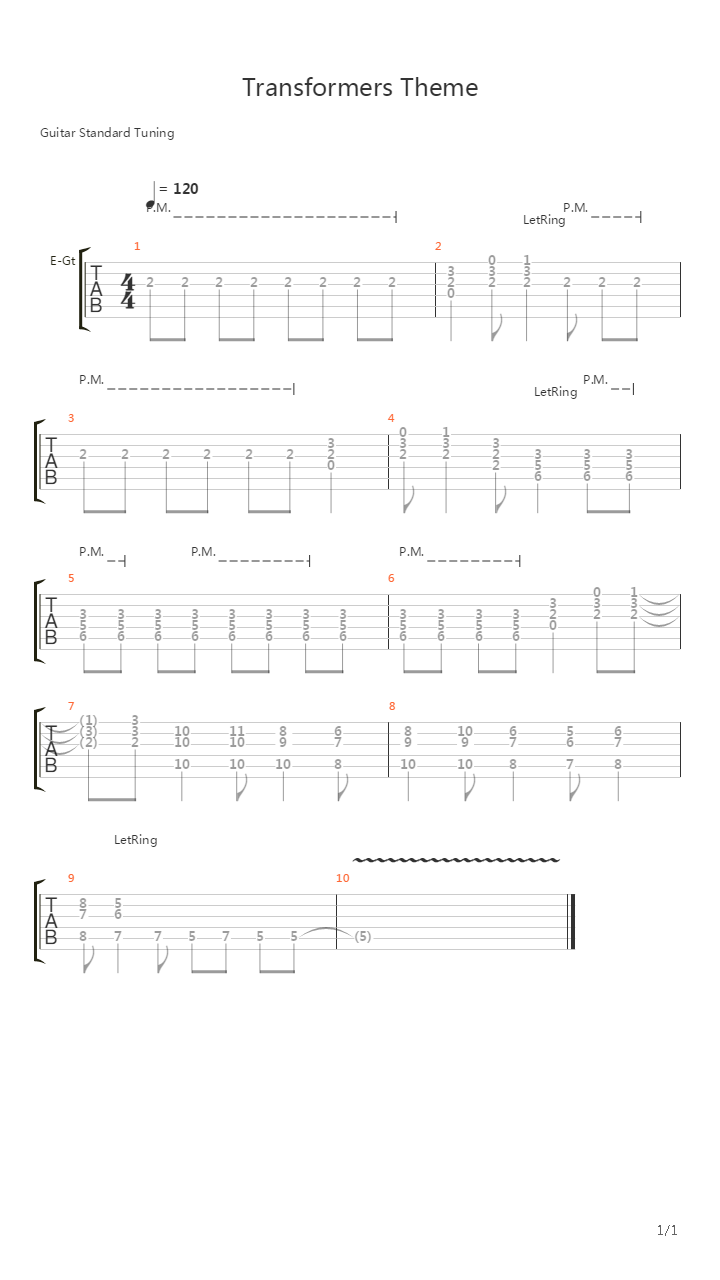 变形金刚(Transformers) - Theme吉他谱
