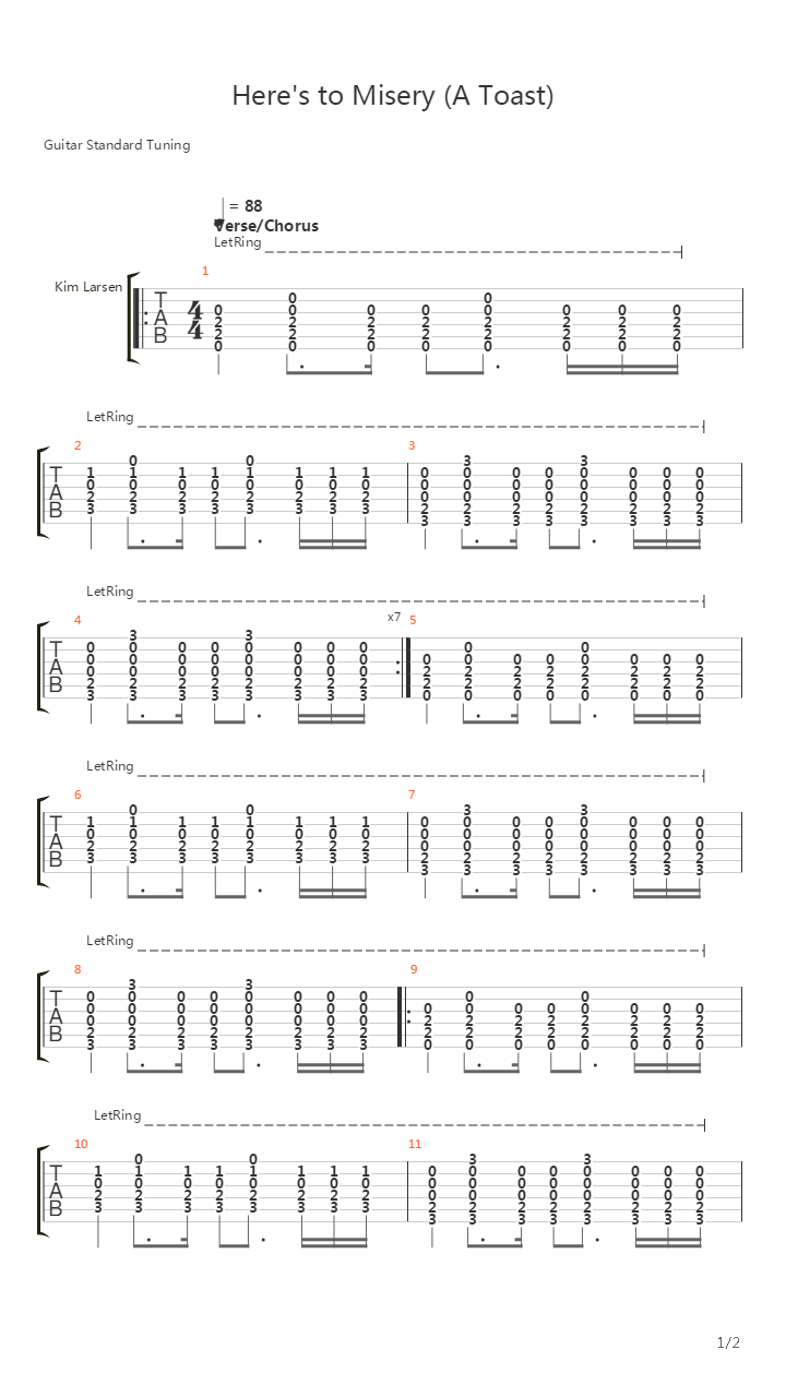 Heres To Misery A Toast吉他谱