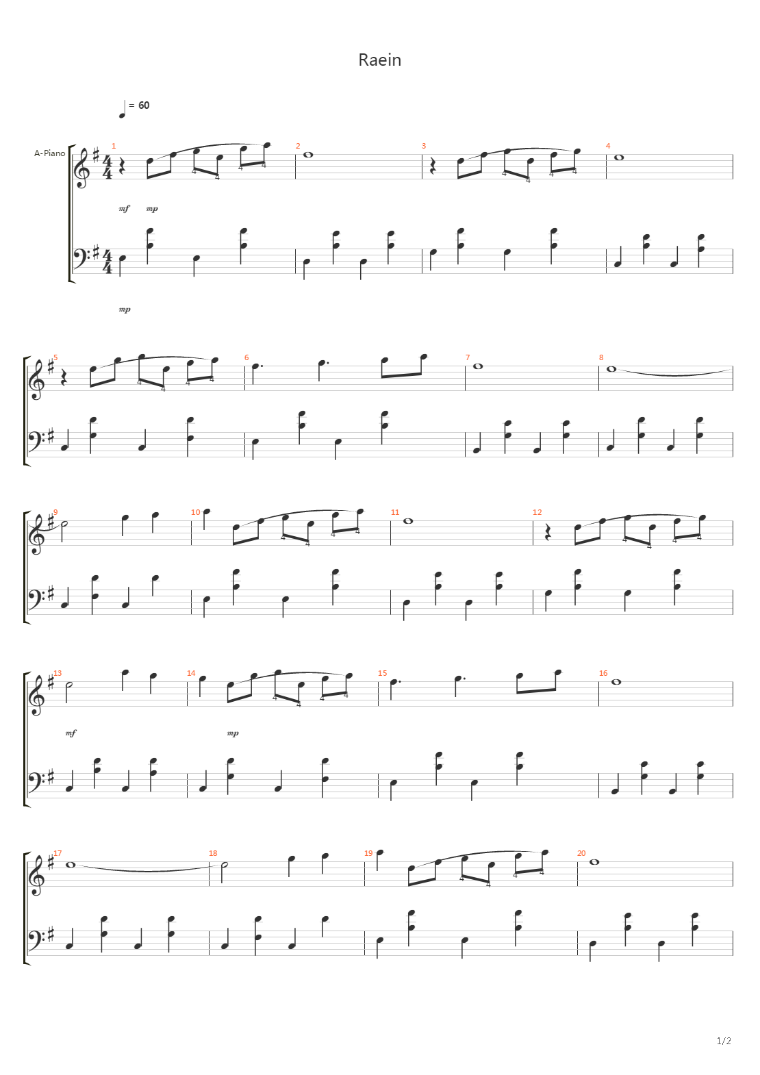 Raein吉他谱