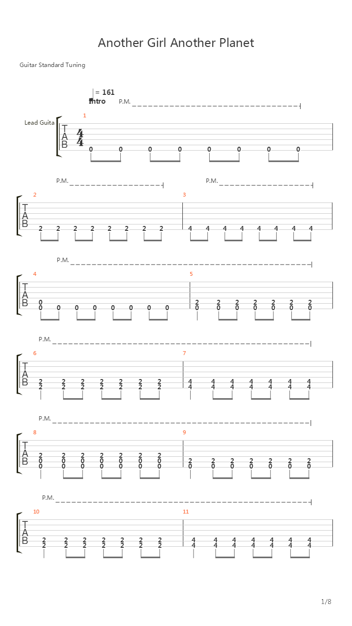 Another Girl Another Planet吉他谱