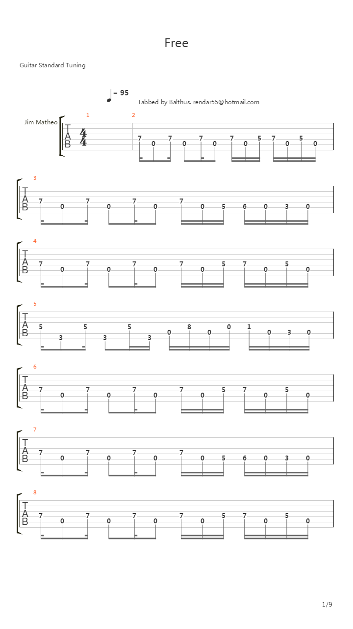 Free吉他谱