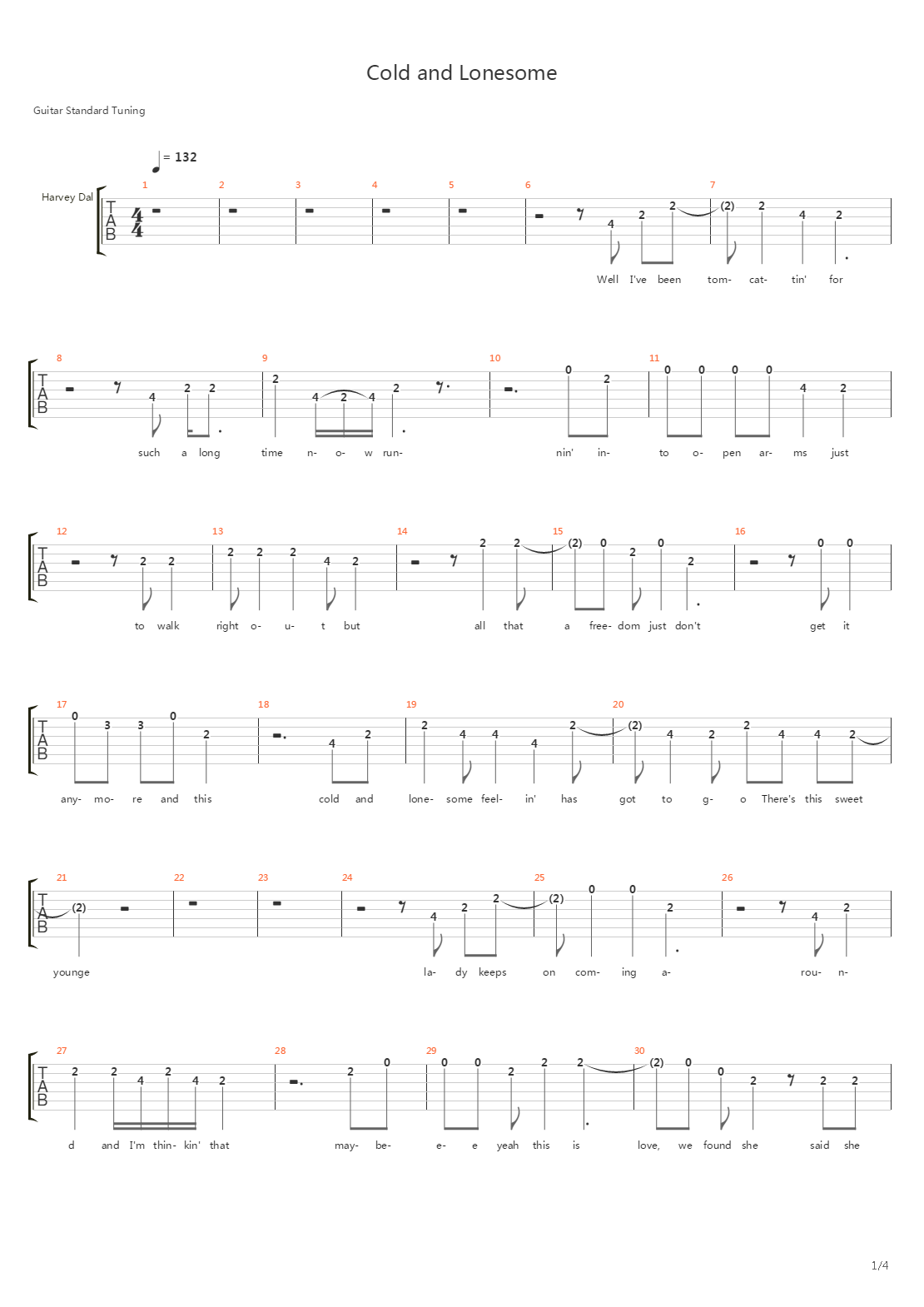 Cold And Lonesome吉他谱