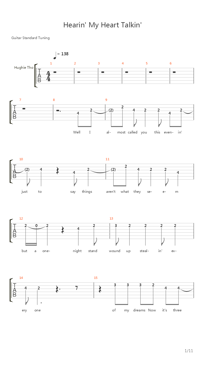 Hearing My Heart Talking吉他谱